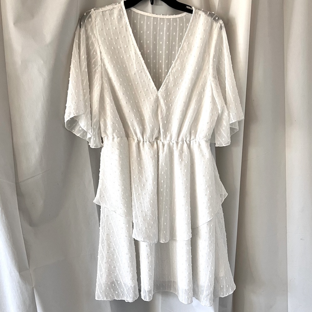 New White Swiss Dot Layered Dress